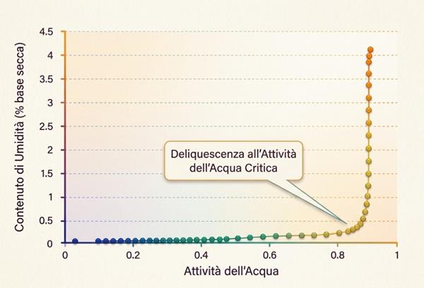 Isoterma di sorbimento e deliquescenza all'attività dell'acqua critica